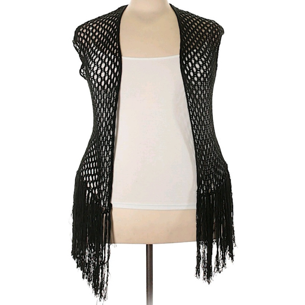 Torrid long black tassel open coverup size 00